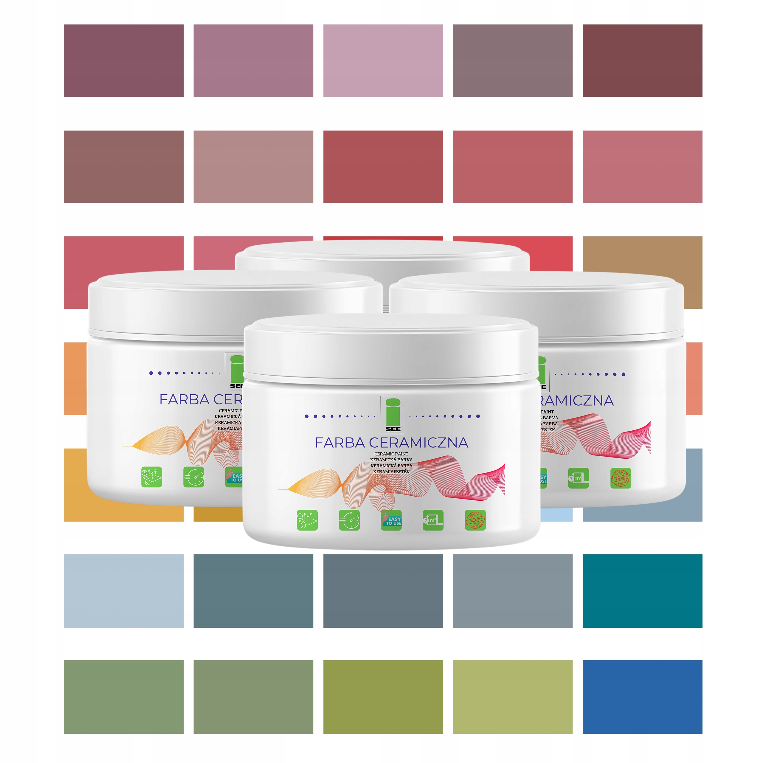 ce7e6473c9c308d4ad57ec51f8b32cc3 FARBA CERAMICZNA DO ŚCIAN PRÓBKA PŁYNNA 4x150ml PLAMOODPORNA - obrazek 1